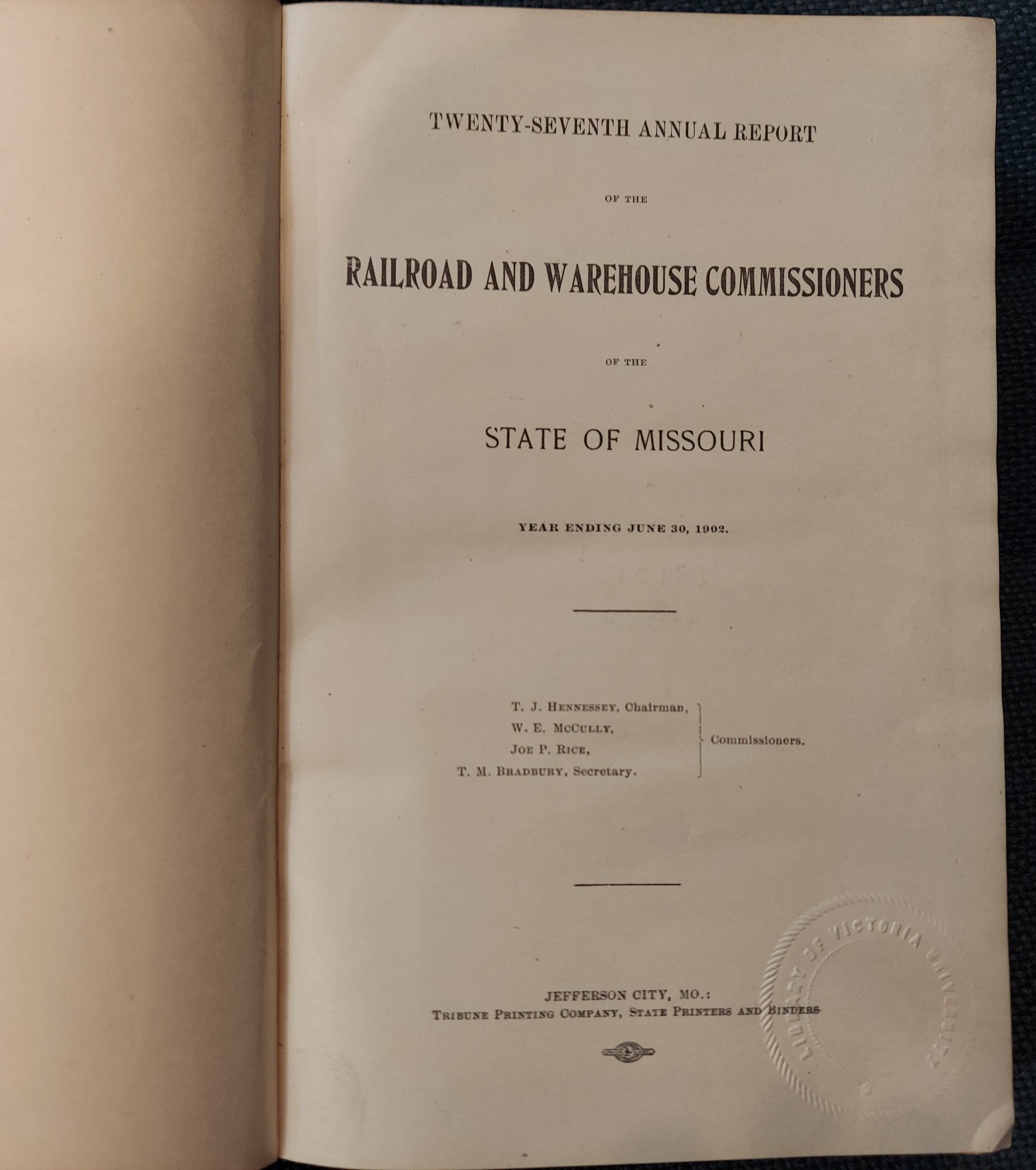 Twenty-Seventh Annual Report of the Railroad and Warehouse Commissioners of Missouri, 1902